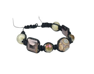 Black Shambhala-Style Bracelet Gold Tone Beads Macrame Knotted Beads Unisex
